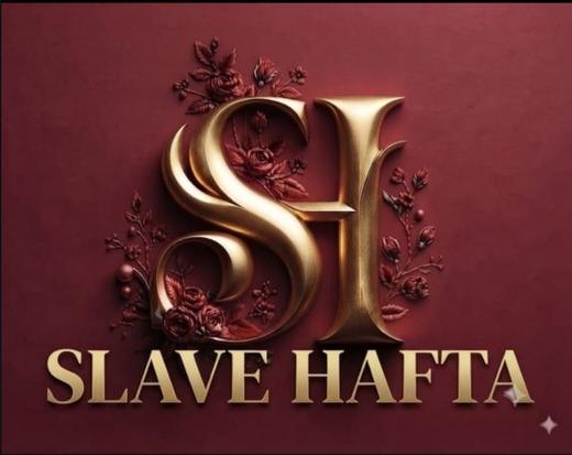 Logo monogramme SH doré sur fond bordeaux, marque SLAVE HAFTA