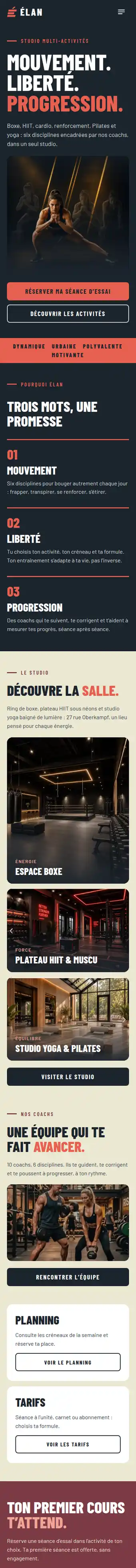 Site Élan, page Accueil, version mobile