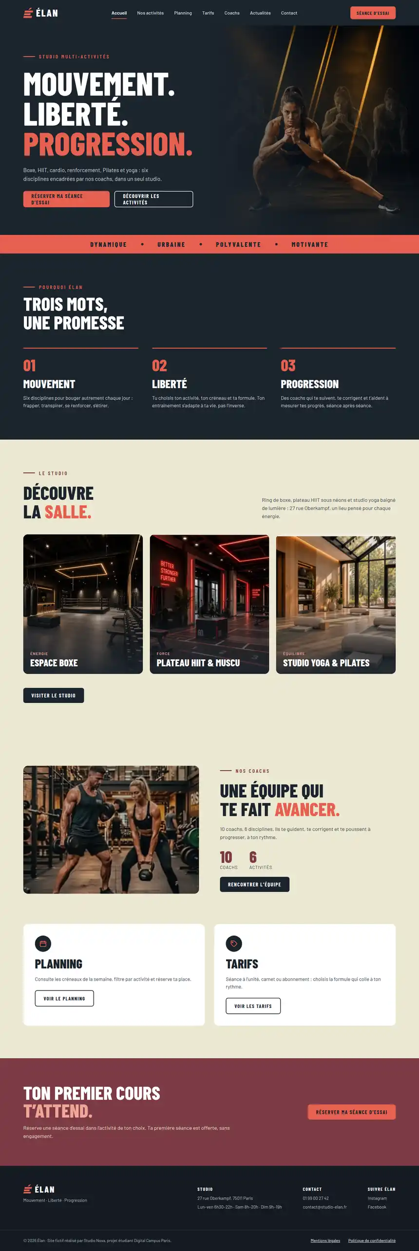 Site Élan, page Accueil, version ordinateur