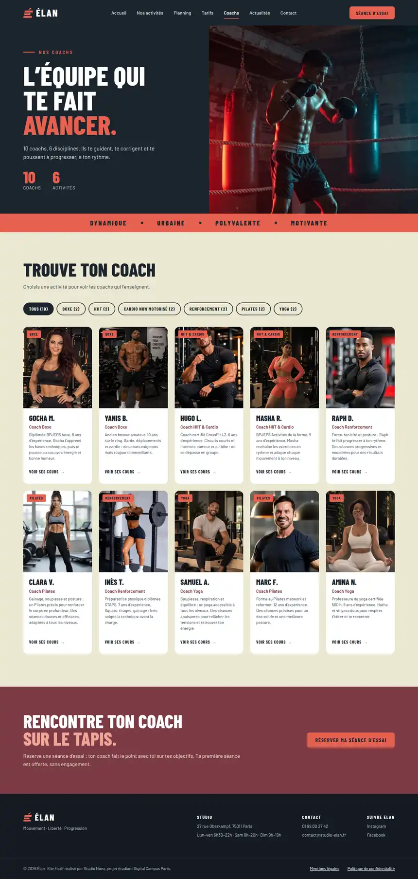 Site Élan, page Coachs, version ordinateur