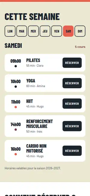 Site Élan sur mobile : le planning