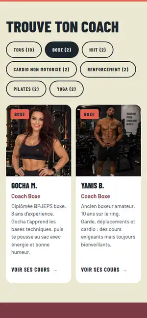 Site Élan sur mobile : les coachs