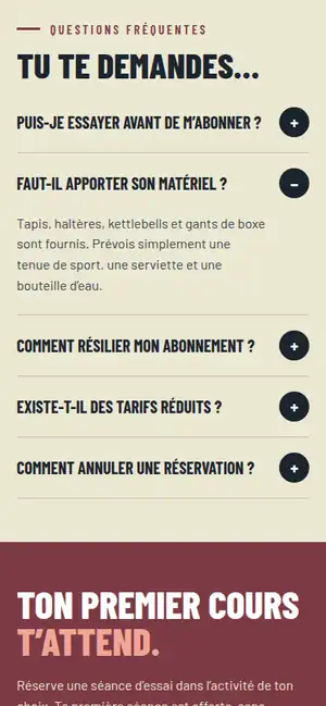 Site Élan sur mobile : les tarifs